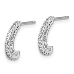 QE18070 Sterling Silver Rhodium-plated CZ Polished J-Hoop Post Earrings