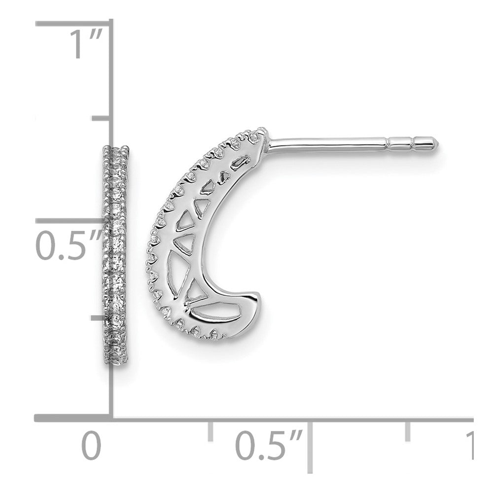 QE18070 Sterling Silver Rhodium-plated CZ Polished J-Hoop Post Earrings