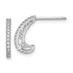 QE18070 Sterling Silver Rhodium-plated CZ Polished J-Hoop Post Earrings