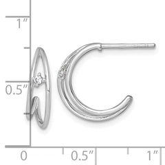 QE18071 Sterling Silver Rhodium-plated Polished CZ Post C-Hoop Earrings