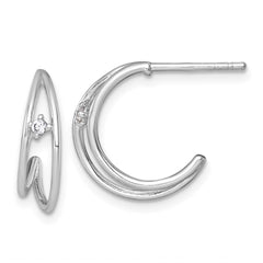QE18071 Sterling Silver Rhodium-plated Polished CZ Post C-Hoop Earrings