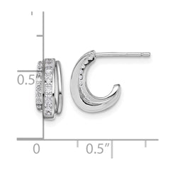 QE18072 Sterling Silver Rhodium-plated CZ 3-Row Polished J-Hoop Post Earrings