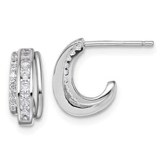QE18072 Sterling Silver Rhodium-plated CZ 3-Row Polished J-Hoop Post Earrings