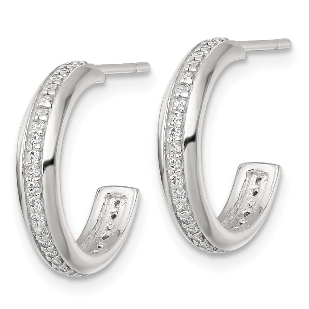 QE18075 Sterling Silver Polished 16x3.5mm CZ Post C-Hoop Earrings