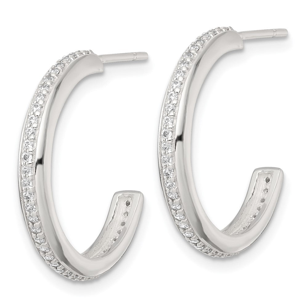 QE18076 Sterling Silver Polished 21.5x3.5mm CZ Post C-Hoop Earrings