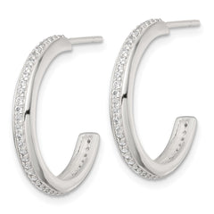 QE18076 Sterling Silver Polished 21.5x3.5mm CZ Post C-Hoop Earrings