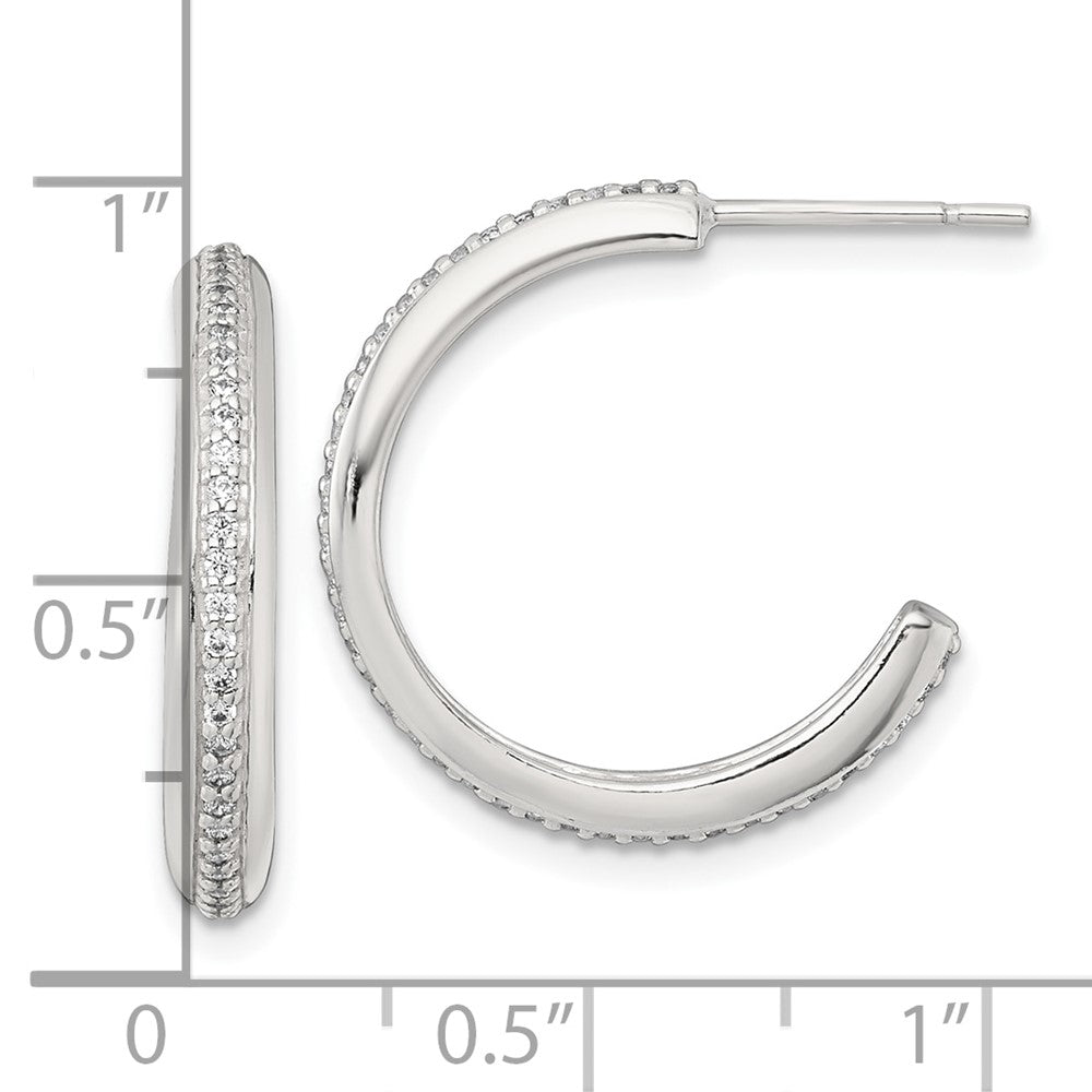 QE18076 Sterling Silver Polished 21.5x3.5mm CZ Post C-Hoop Earrings