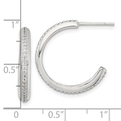 QE18076 Sterling Silver Polished 21.5x3.5mm CZ Post C-Hoop Earrings