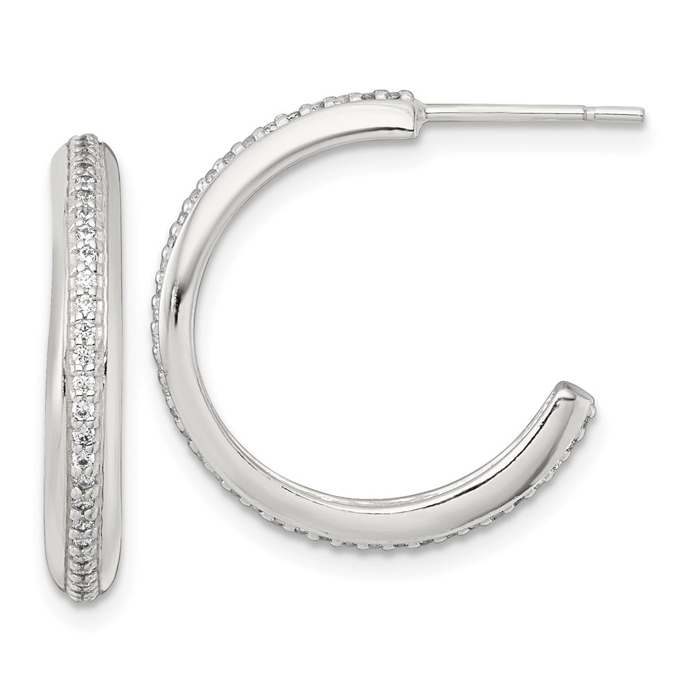 QE18076 Sterling Silver Polished 21.5x3.5mm CZ Post C-Hoop Earrings