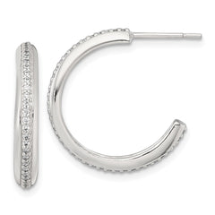QE18076 Sterling Silver Polished 21.5x3.5mm CZ Post C-Hoop Earrings
