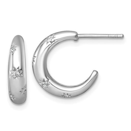 QE18080 Sterling Silver Rhodium-plated Polished CZ Stars Post C-Hoop Earrings