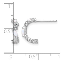 QE18083 Sterling Silver Rhodium-plated Polished CZ and Lab Created Opal Post C-Hoop Earrings