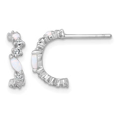QE18083 Sterling Silver Rhodium-plated Polished CZ and Lab Created Opal Post C-Hoop Earrings