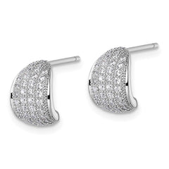 QE18086 Sterling Silver Rhodium-plated CZ Pave Polished J-Hoop Post Earrings