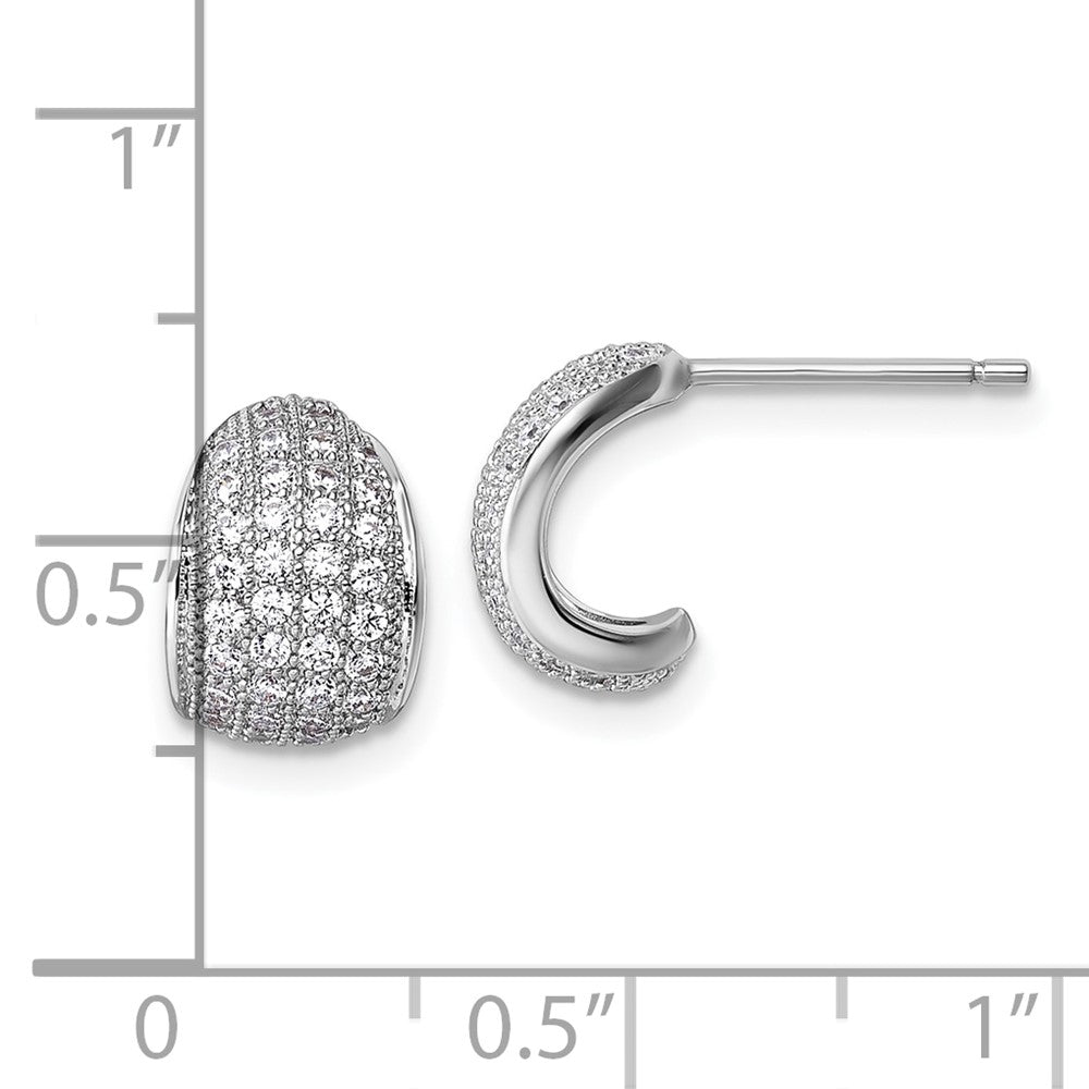 QE18086 Sterling Silver Rhodium-plated CZ Pave Polished J-Hoop Post Earrings