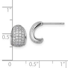 QE18086 Sterling Silver Rhodium-plated CZ Pave Polished J-Hoop Post Earrings