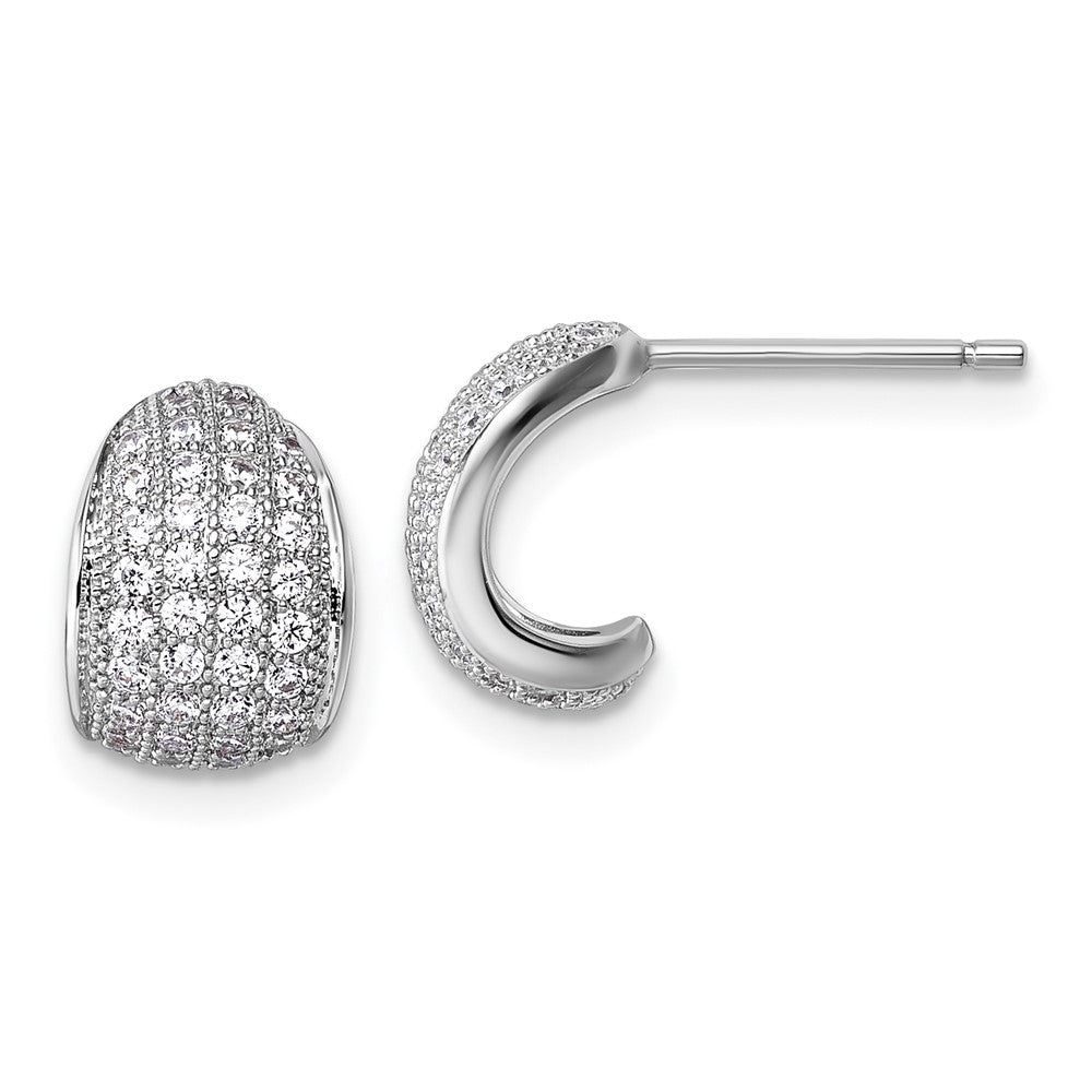QE18086 Sterling Silver Rhodium-plated CZ Pave Polished J-Hoop Post Earrings