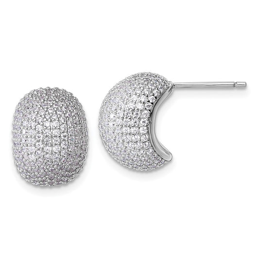 QE18087 Sterling Silver Rhodium-plated CZ Pave Polished Post Earrings