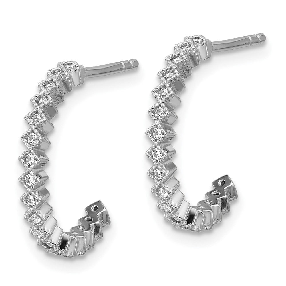 QE18088 Sterling Silver Rhodium-plated CZ Polished J-Hoop Post Earrings