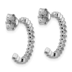 QE18088 Sterling Silver Rhodium-plated CZ Polished J-Hoop Post Earrings