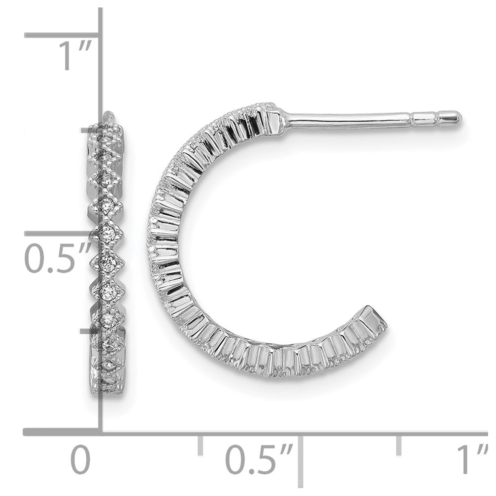 QE18088 Sterling Silver Rhodium-plated CZ Polished J-Hoop Post Earrings