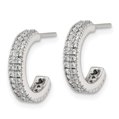 QE18092 Sterling Silver Polished 3.2mm 2-Row CZ Post C-Hoop Earrings