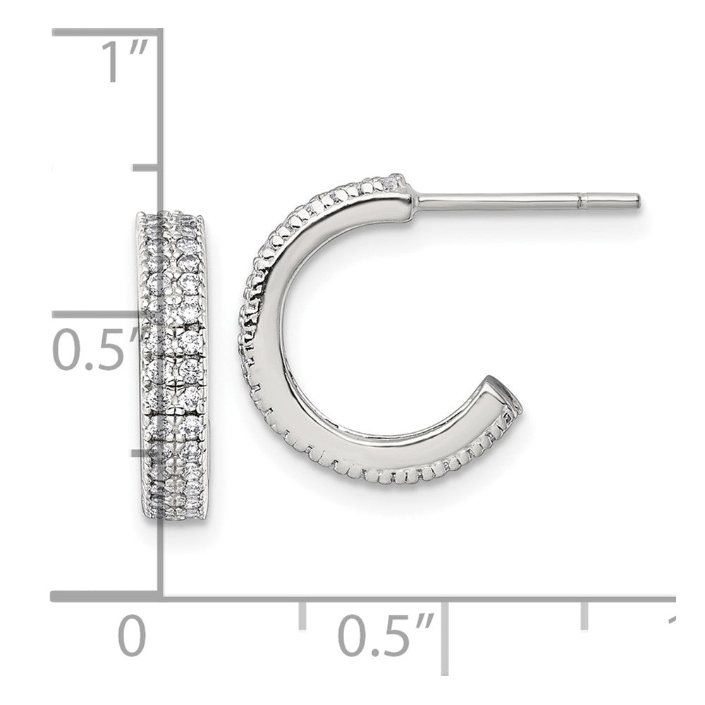 QE18092 Sterling Silver Polished 3.2mm 2-Row CZ Post C-Hoop Earrings