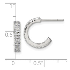 QE18092 Sterling Silver Polished 3.2mm 2-Row CZ Post C-Hoop Earrings