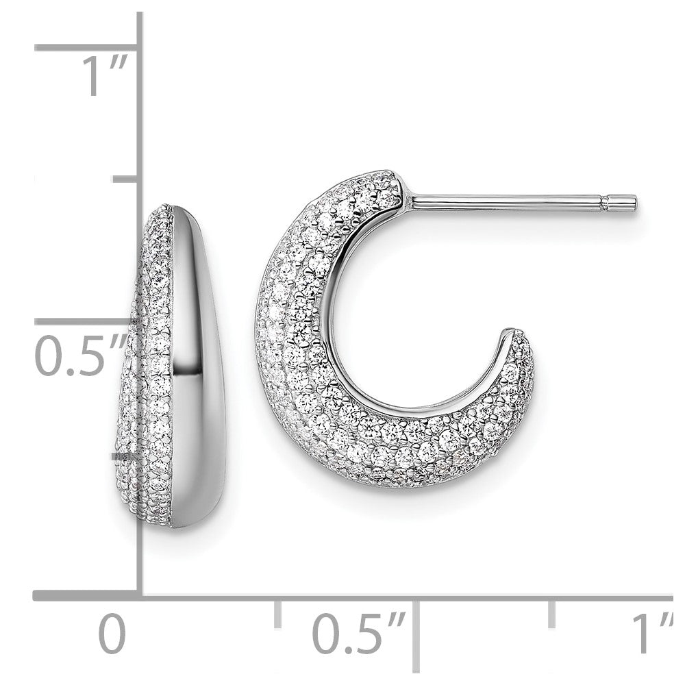 QE18097 Sterling Silver Rhodium-plated CZ Polished J-Hoop Post Earrings