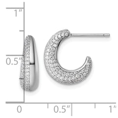 QE18097 Sterling Silver Rhodium-plated CZ Polished J-Hoop Post Earrings