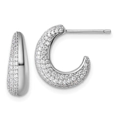 QE18097 Sterling Silver Rhodium-plated CZ Polished J-Hoop Post Earrings