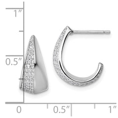 QE18098 Sterling Silver Rhodium-plated CZ Polished J-Hoop Post Earrings