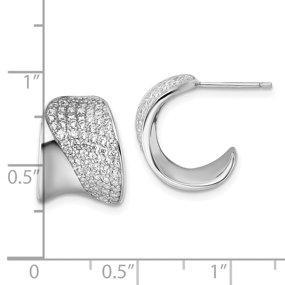 QE18099 Sterling Silver Rhodium-plated CZ Polished J-Hoop Post Earrings