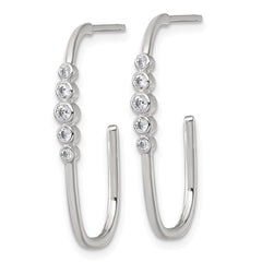 QE18102 Sterling Silver Polished Bezel Set CZ Post J-Hoop Earrings