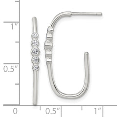 QE18102 Sterling Silver Polished Bezel Set CZ Post J-Hoop Earrings