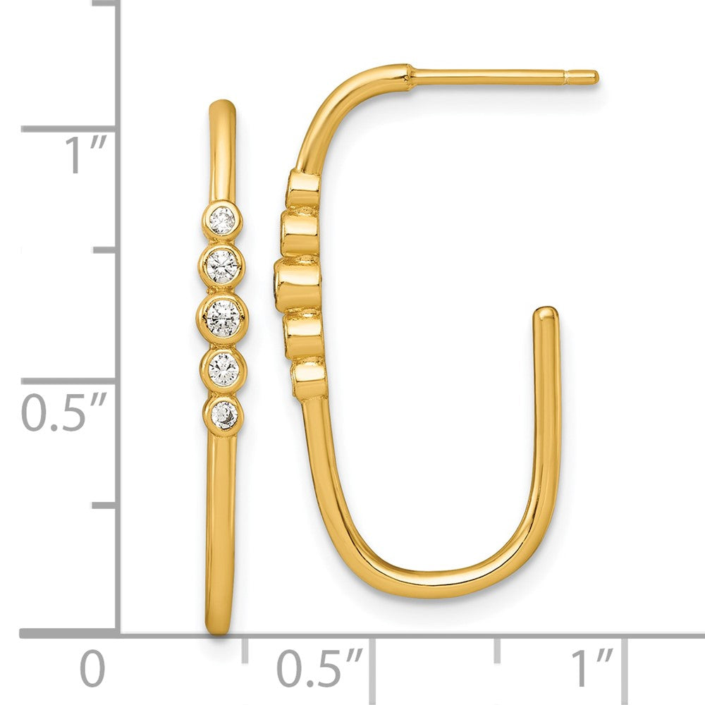 QE18102GP Sterling Silver Gold-tone Polished Bezel Set CZ Post J-Hoop Earrings