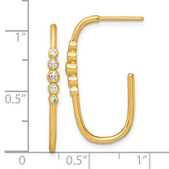 QE18102GP Sterling Silver Gold-tone Polished Bezel Set CZ Post J-Hoop Earrings