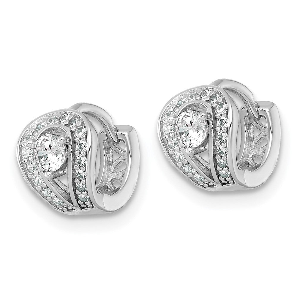 QE18103 Sterling Silver Rhodium-plated Polished CZ Halo Hinged Hoop Earrings