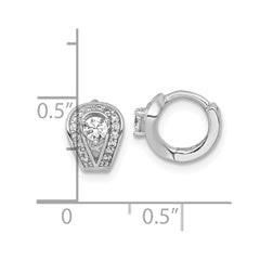 QE18103 Sterling Silver Rhodium-plated Polished CZ Halo Hinged Hoop Earrings