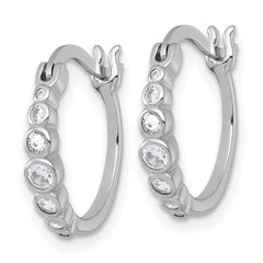 QE18108 Sterling Silver Rhodium-plated Graduated CZ Hoop Earrings