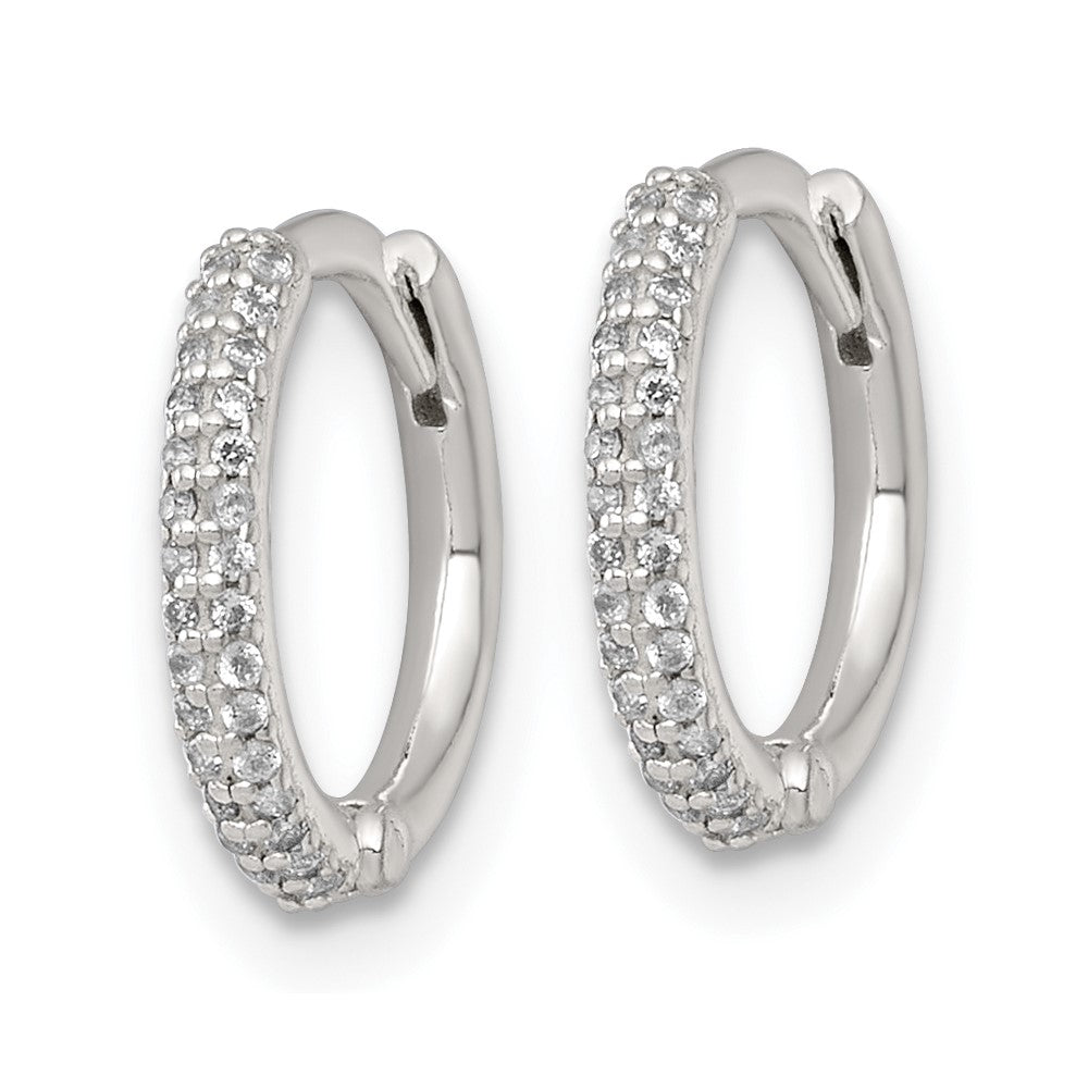 QE18110 Sterling Silver Polished CZ 12mm Hinged Round Hoop Earrings