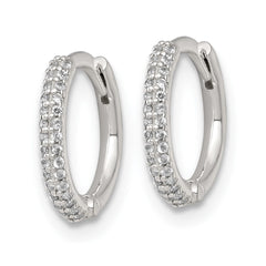 QE18110 Sterling Silver Polished CZ 12mm Hinged Round Hoop Earrings