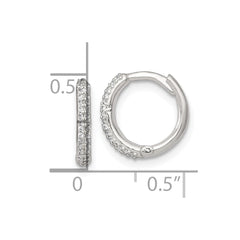 QE18110 Sterling Silver Polished CZ 12mm Hinged Round Hoop Earrings