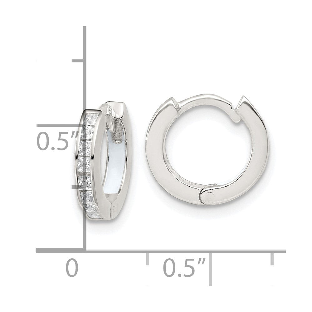 QE18111 Sterling Silver Polished CZ and White Enamel In and Out 13mm Hinged Round Hoop Earrings