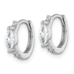 QE18113 Sterling Silver Rhodium-plated Polished Round and Marquise CZ Round Hinged Hoop Earrings