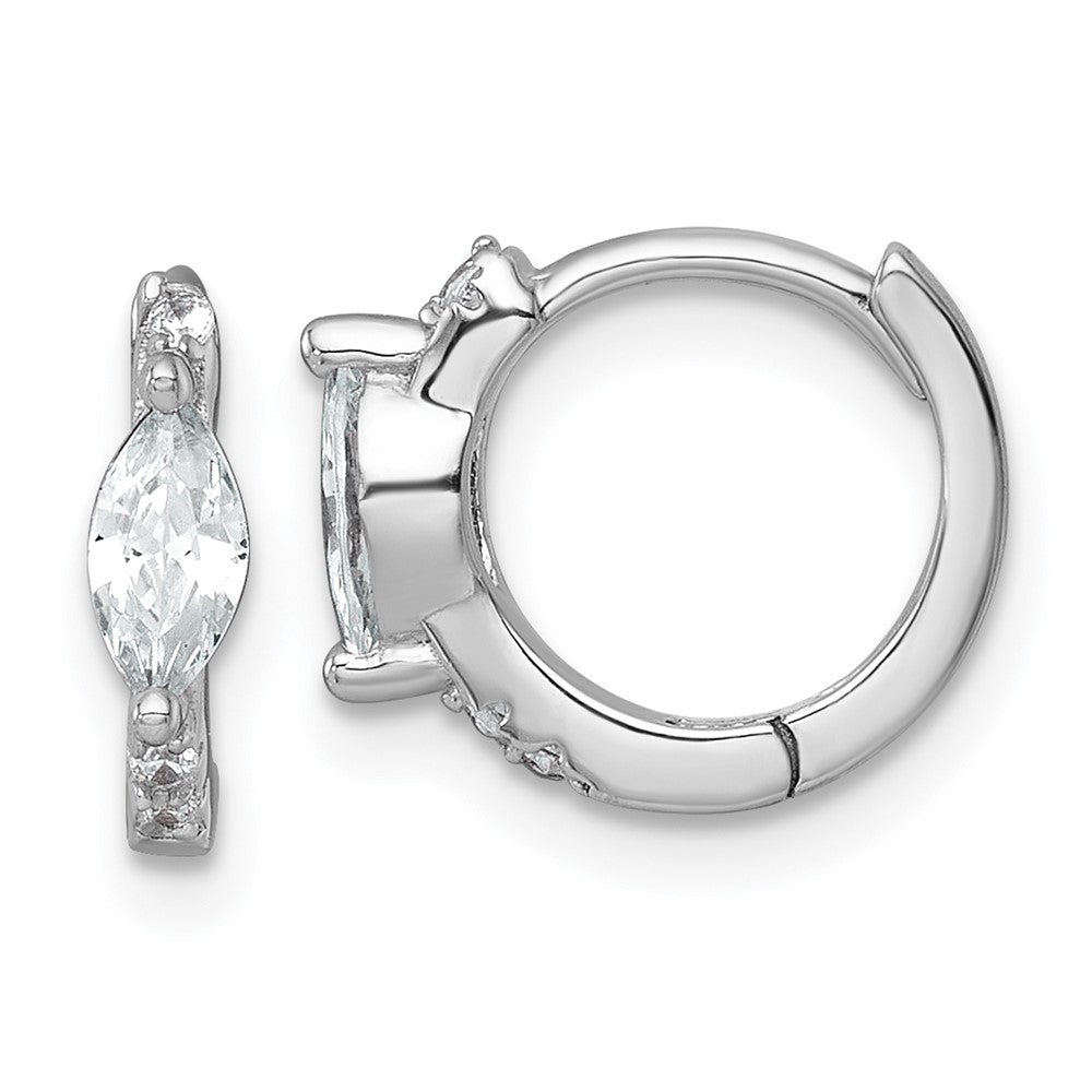 QE18113 Sterling Silver Rhodium-plated Polished Round and Marquise CZ Round Hinged Hoop Earrings