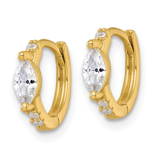 QE18113GP Sterling Silver Gold-tone Polished Round and Marquise CZ Round Hinged Hoop Earrings