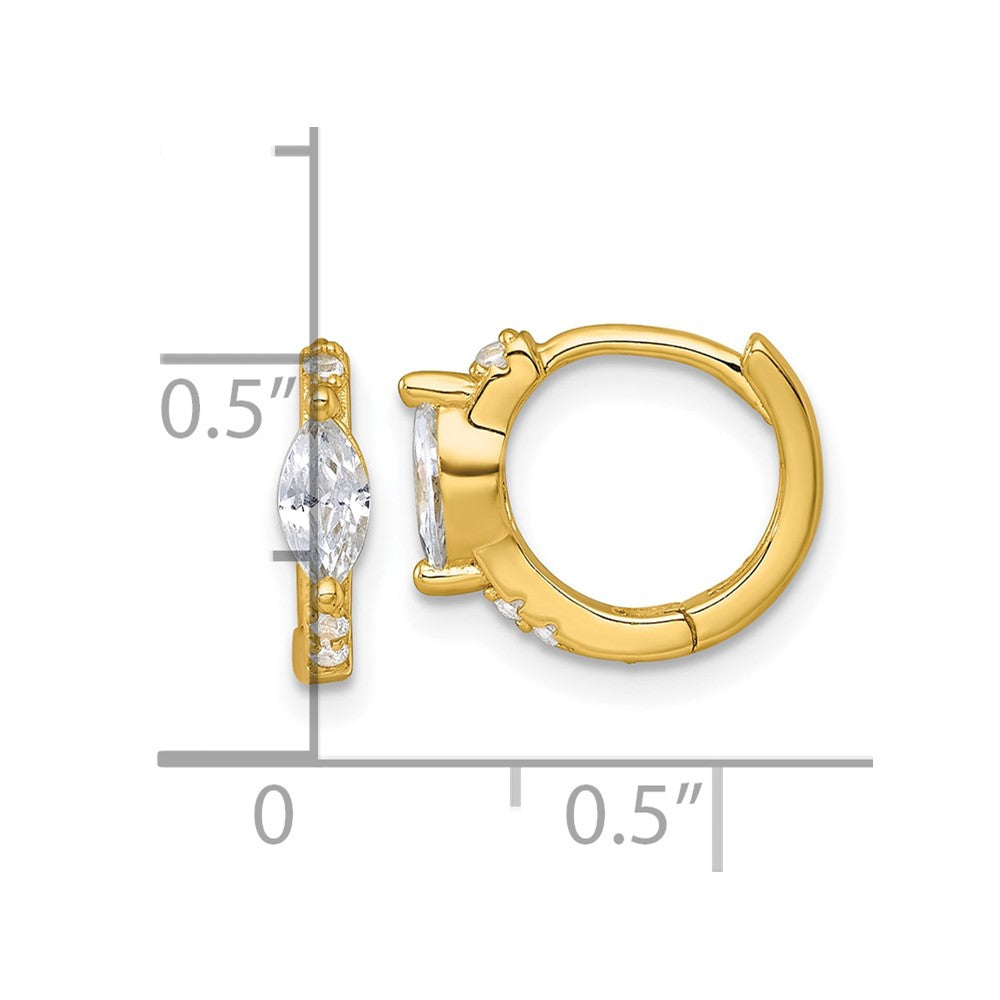 QE18113GP Sterling Silver Gold-tone Polished Round and Marquise CZ Round Hinged Hoop Earrings