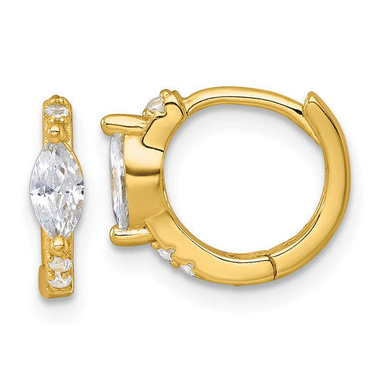 QE18113GP Sterling Silver Gold-tone Polished Round and Marquise CZ Round Hinged Hoop Earrings