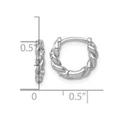 QE18114 Sterling Silver Rhodium-plated Polished and Twisted CZ Round Hinged Hoop Earrings